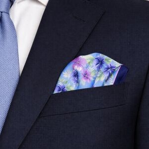 Cremieux Pocket Square Blue Lilac Floral 100%Silk Pochette Formal Classic New$35